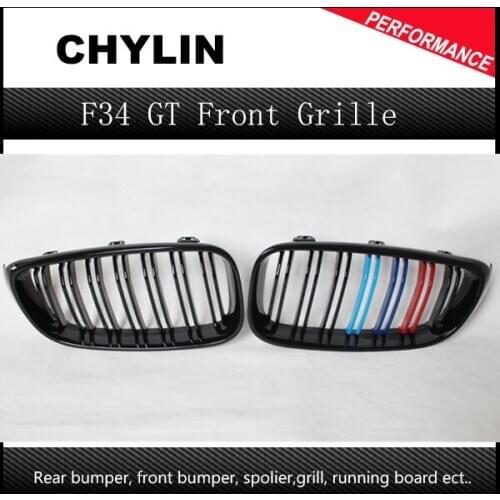 1 Pair of Gloss Black Front Grille For BMW 3-Series GT F34 2012-2016 Car Styling NEW 3 Color Strip Type
