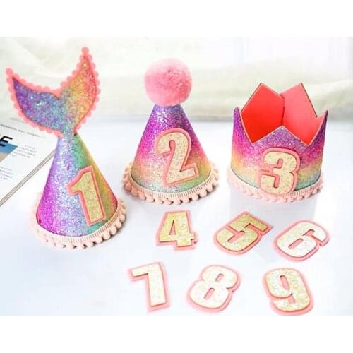 1pc Rainbow Gradient Mermaid Birthday Hat Girl Baby Birthday Party Decoration Hat Baby Shower Party Supplies Princess Crown Hat