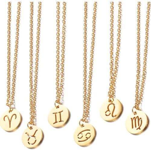12 Horoscope Zodiac Sign Pendant Stainless Steel Necklace Wholesale Dropshipping Constellations Jewelry Gifts For Mens Womens