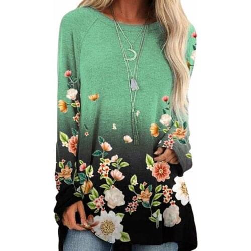 2021 Womens Loose Pullovers Long Tops Ladies Tee Casual Floral Print Shirts Long Sleeve Top Fashion T Shirt S-5XL