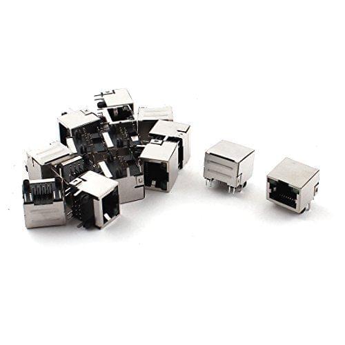 5 Pcs 2LED Light RJ45 8P8C Shielded Modular Network PCB Jacks Sockets