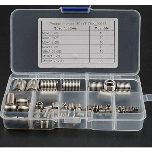 60Pcs/Box Stainless Steel M3 M4 M5 M6 M8 M10 M12 Helicoil Thread Repair Insert Set Repair Tool Spiral Wire Screw Sleeve Wear