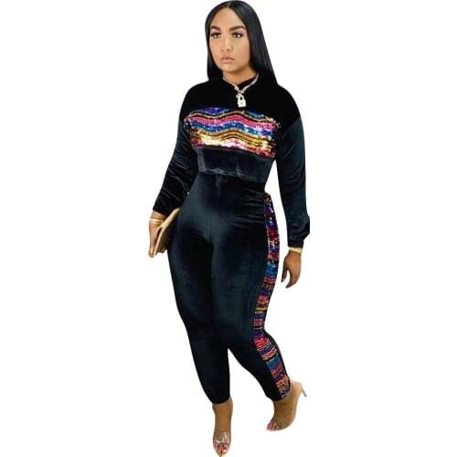 Adogirl Colorful Sequins Patchwork Velvet Tracksuit 2020 Spring Women Fashion Casual Two Piece Set Long Sleeve Sweatshirt Pants