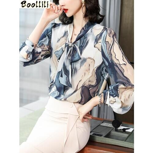 Boollili 100% Real Silk Blouse Women Clothes 2020 Spring Autumn Shirt Women Tops Vintage Office Long Sleeve Blouse Ropa Mujer