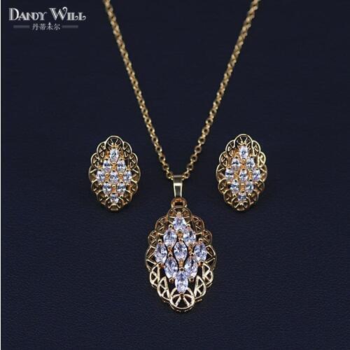 Elegant Luxury Design New Fashion Gold Filled Colorful Austrian Crystal Jewelry Sets Women
