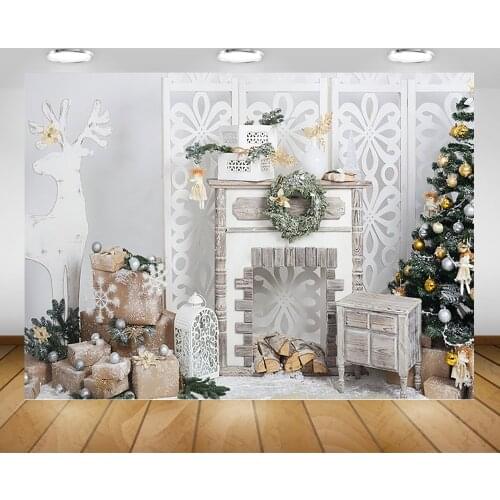 Christmas Fireplace Theme Backdrop Xmas Tree Gift Cute Elk Photography Background Family Party Supplies Decorations Photocall