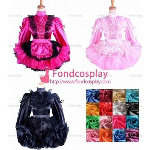 Sissy Maid Lockable Uniform Black Satin-lace Dress Cosplay Costume Tailor-made[G1363]