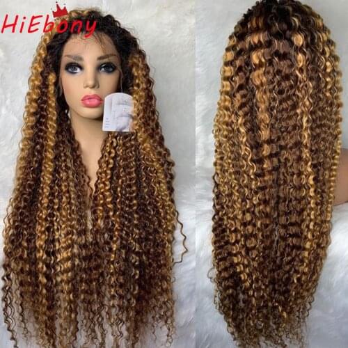 HiEbony Preplucked Lace Front Wig Hihglight 180% 13x6 Tight Curly Glueless Remy Hair Lace Front Wigs T Part Wigs with Baby Hair