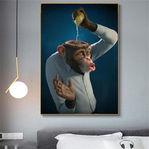 Modern Funny Monkey Canvas Paintings on The Wall Lemon Pouring Into Head Creative Wall Pictures Poster and Print Home Decor