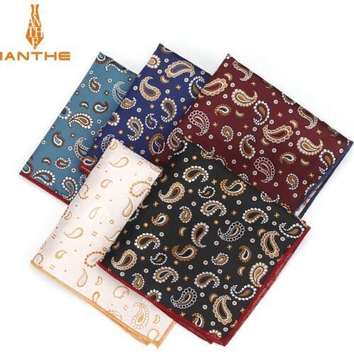 Luxury Vintage Mens Paisley Polyester Silk Hanky Gentleman Groom Pocket Square Handkerchief Paisley Wedding Classic Party Gift