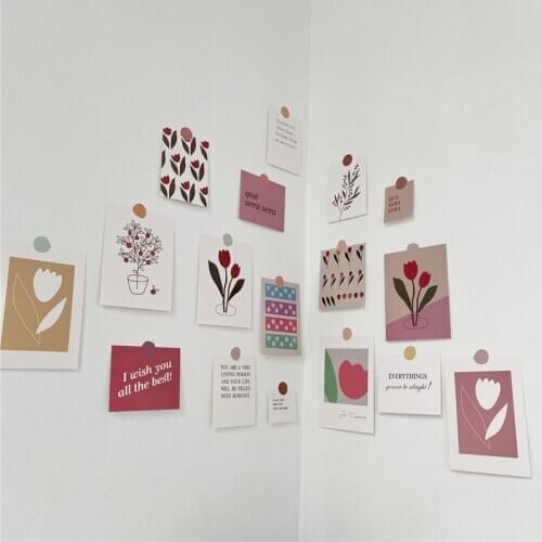 Ins Tulip Card Set 17 Sheets Simple Style Flowers English Greeting Postcard Card Background Decoration Picture Diy Wall Sticker