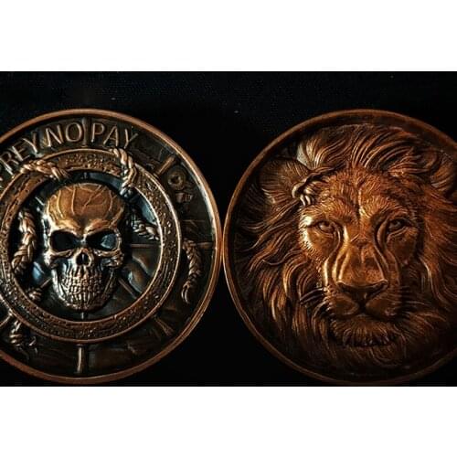 1pc Creative Skull Lion Pattern Commemorative Coin Vintage Animal Skeleton Emboss Red Copper Badge EDC Collection Gift