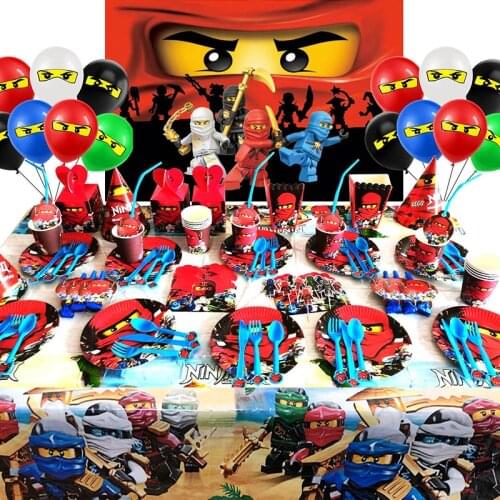 Legoing Ninjagoing Theme Party Decoration Paper Cup Plate Hat Baby Shower Balloon Kids Birthday Party Favors Super Hero Supplies