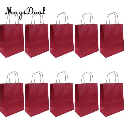 MagiDeal Hot 10Pcs/Lot Kraft Paper Loot Bags with Handles Carrier Gift Party Bags Differ Size/Color for Party Birthday Weddings