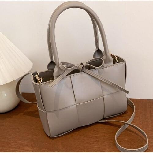 Small Leather Weave Shoulder Bags for Women Bow-knot Designer Messenger Bag Ladies Square Weave Crossbody Bags Vintage Handbags