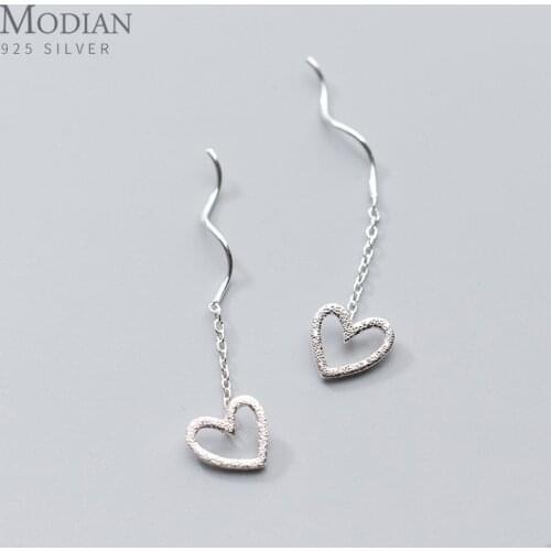 Modian Hot Vintage Frosted Hearts Long Chain Drop Earrings for Women Solid 925 Silver Jewelry Dangle Earring Female Brincos