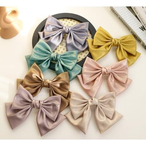 Fashion Silk Fabric Bowknot Hair Clips Large Pigtail Hair Bow Clips for Women Girls French Hair Barrette Accessoires