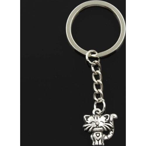 Fashion Keychain 19x17mm Smiling Cat Silver Color Pendants DIY Men Jewelry Car Key Chain Ring Holder Souvenir For Gift