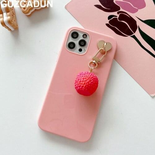 Cute 3D Litchu Pendant Jelly Soft TPU Phone Cases for Iphone 11 12 Pro Max 7 8 Plus Xr Xs Max X Glossy Cover Shockproof Coque