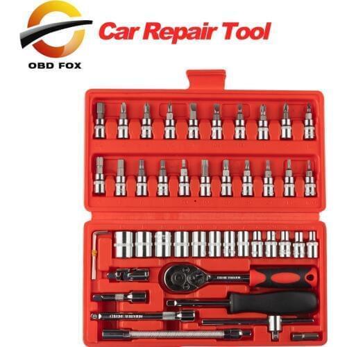46pcs/set Carbon Steel Combination Tool Set Wrench Batch Head Ratchet Pawl Socket Spanner Screwdriver Household Car Repair Tool