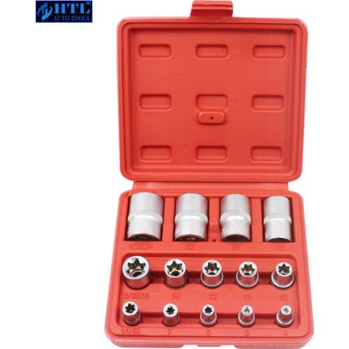 14pcs/set E Torx Star Female Bit Socket Set 1/2" 3/8" 1/4" Drive E4 - E24 repair tool hand tool set high quanlity