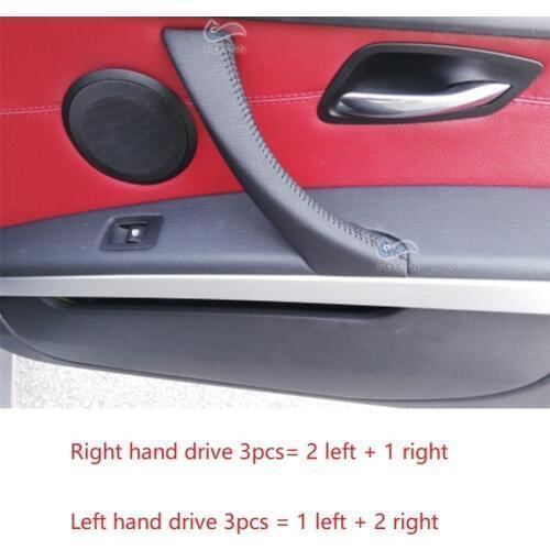 3PCS RHD / LHD Hand Sewing Microfiber Leather Right / Left Door Handle Pull Cover Trim For BMW 3 Series E90 E91 320 325 330 318