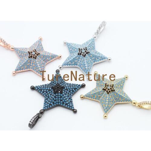 Latest Design Cute Metal Star Charms Micro Pave Colorful Crystal Beads Stars Pendants In 28.2*36.5 mm PM4894