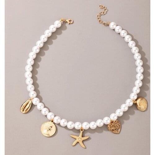 Women Necklace Retro Style Love Heart Faux Pearl Necklace Clavicle Chain Charm Jewelry Gift For Girls Holiday Travel Jewelry