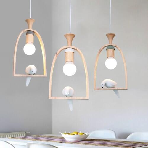Creative Nordic Bird Chandelier Courtyard Entrance Balcony Dining Room Pendant Lamp Restaurant Table Lamp Wood Lighting Fixture