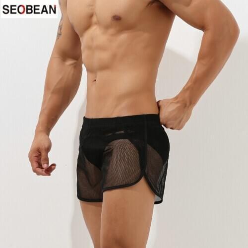 SEOBEAN Mens Sports Shorts Quick-Dry Mesh Transparent Sexy Holiday Clothing Fitness Beach Shorts(no Include Briefs)