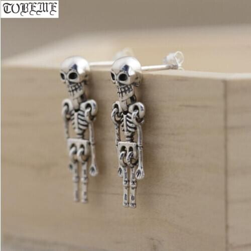 Handcrafted 100% 925 Silver Skull Earrings 925 Sterling Skeleton Earrings Silver Punk Jewewelry Earrings