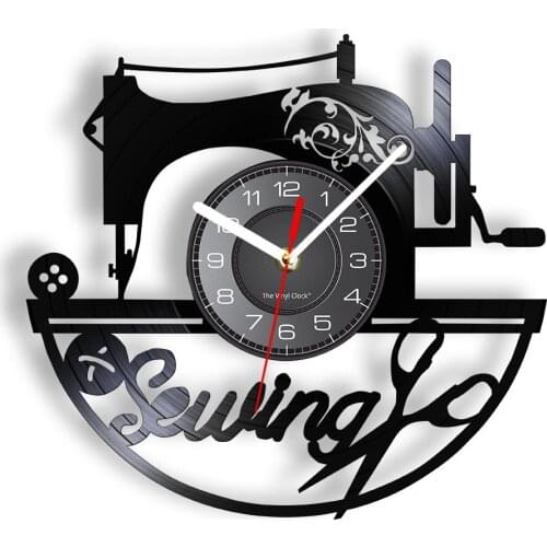 Sewing Machine Gramophone Record Wall Clock Room Vintage Decor Sawer Vinyl Craft Discs Artwork Wall Watch Gifts For Seamstress
