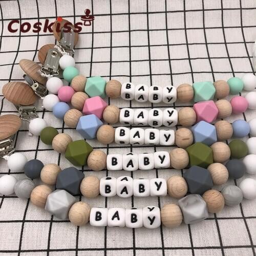 DIY Silicone Baby Pacifier Clip Personalised Name Colorful Pacifier Chain for Baby Teething Soother Chew Toy Dummy Clips