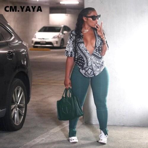 CM.YAYA Women Shirts Bandanna Paisley Print Short Sleeve Turn-down Collar Single Breasted Loose Tops Casual Clothes Summer 2021
