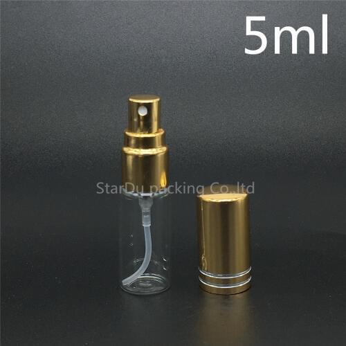 Free Shipping 24Pcs/lot 5ml Glass Spray Bottles,5CC Glass Perfume Bottle With gold Cap, Small Travel Packing Container