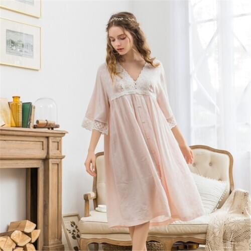 Loose pijama night skirt Korean cotton ladies sexy nightware spring summer Palace Style short sleeved night skirt Sleepwear