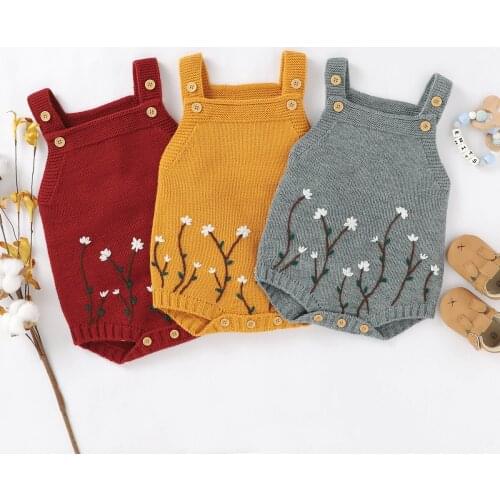 0-18Months Knitted Bodysuts Babes Girls Embroidery Sleeveless Playsuits Spring Autumn Infant Kids Playsuits Clothing