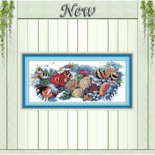 Tropical fish,Pattern print on canvas DMC 11CT 14CT Cross Stitch kit,needlework Set embroidery,animal style hand made crafts DIY