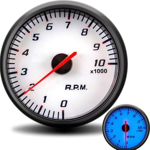 Universal tachometer 60MM Car Auto Tach 0-10000 RPM Gauge RPM Black Face Meter With White & blue Lighting Car meter tacometro