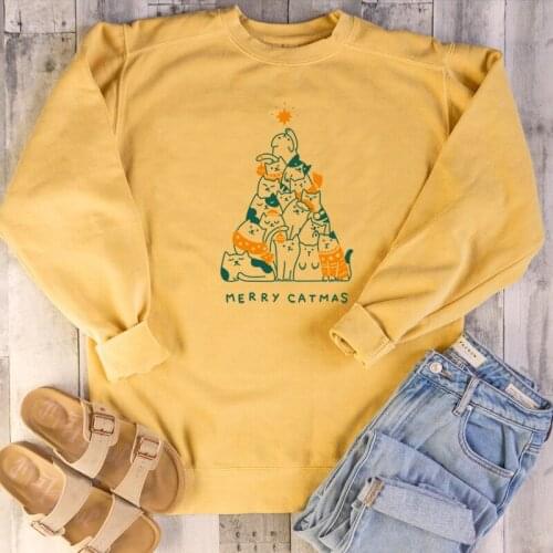 MERRY CATMAS Christmas funny tree women fashion grunge tumblr party hipster young hipster sweatshirt cute girl youngs cute tops