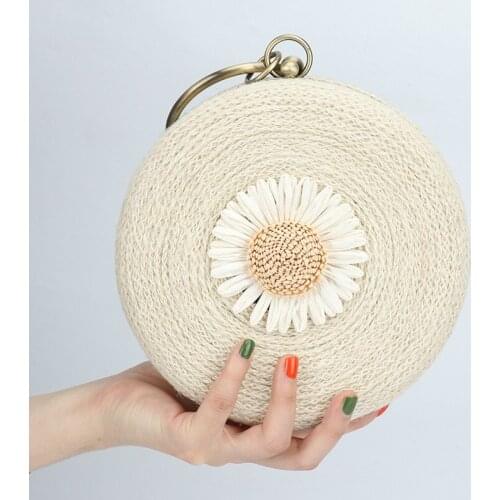 Knitted Women Straw Evening Bags Flower Ladies Vintage Day Clutch Ball Design Party Small Handbags For Purse