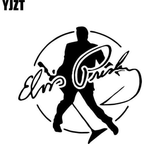 YJZT 15.2CM*14.4CM ELVIS PRESLEY SINGING MICROPHONE AUTOGRAPH VINYL DECAL CAR STICKER Black/Silver C3-0009