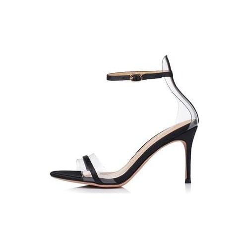 2021 New Style Satin High Thin Heel Sexy Woman Sandals Ankle Buckle Strap Transparent Versatile Leather Summer Shoes Sandals