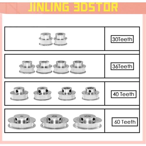 1pcs New GT2 Timing Pulley 30 36 40 60 Tooth Wheel Bore 5mm 8mm Aluminum Gear Teeth Width 6mm For Reprap 3D Printers Part