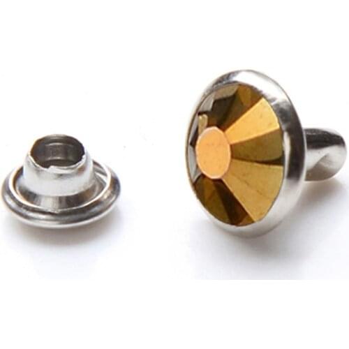 100Sets 8mm Golden Crystal Rhinestone Rivet Metal Base Rapid Studs Decoration For Shoe Clothing Bag Leathercraft