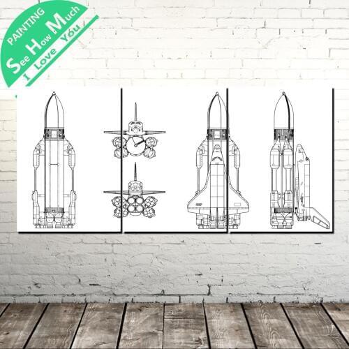 3 Piece Spaceship Structure Modern Wall Art Canvas Painting Posters and Prints Framed Art Painting Pictures for Home Decoration