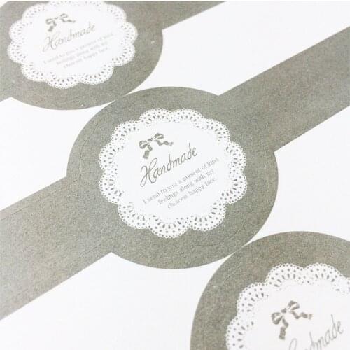 30Pcs Handmade Sticker Vintage Lace Label Stickers DIY Hand Made For Gift Cake Baking Sealing Sticker