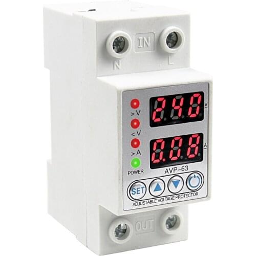 40A/63A Din Rail Dual Display Adjustable Intelligent Over Voltage Current And Under Voltage Protective Device Protector Relay