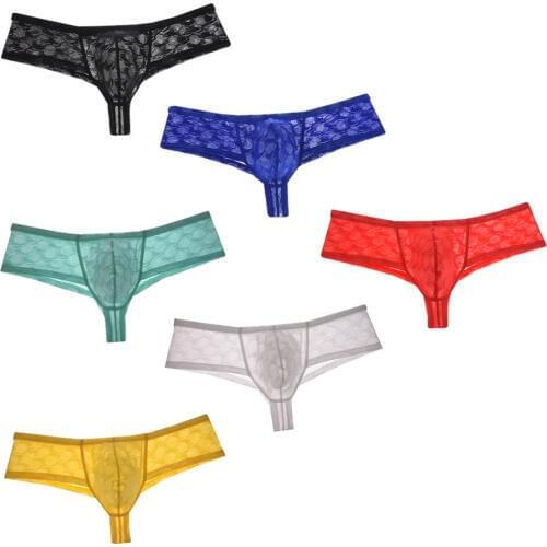 6PCS/Lot Fashion Hexagon Pattern See-Through Bikini Mens Boxer Shorts Sexy Underwear Mini Pouch Male Underpants Breathable