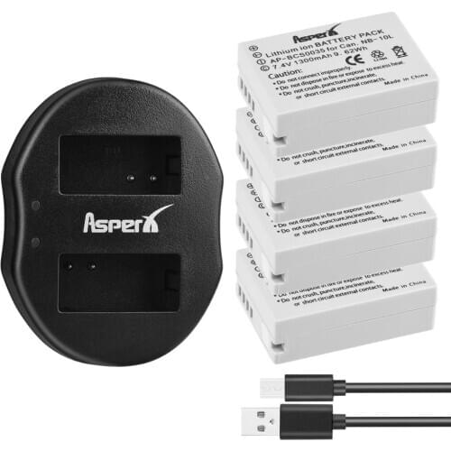 4Pcs NB-10L NB10L NB 10L 1300mAh Camera Batteries + Dual USB Charger for Canon G1X G15 G16 SX40HS SX50HS SX60HS SX60 SX50 SX40